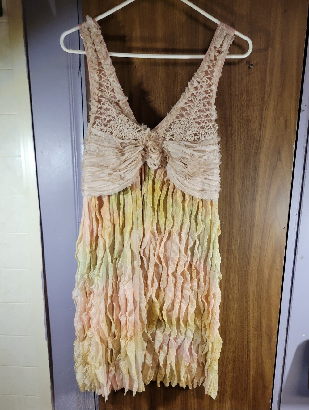 Noelle Sleeveless Crinkled  Sundress in pink/green, l/xl